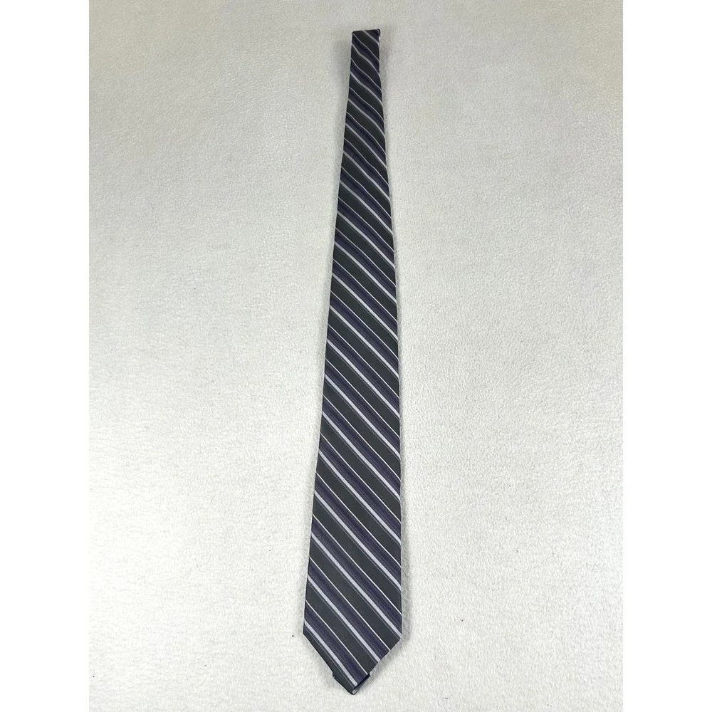 Calvin Klein Necktie Men OS Gray Purple Striped Professional Silk Tie
